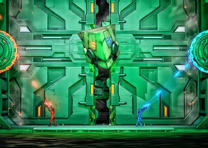 Futuristic Battle Scene with Cube