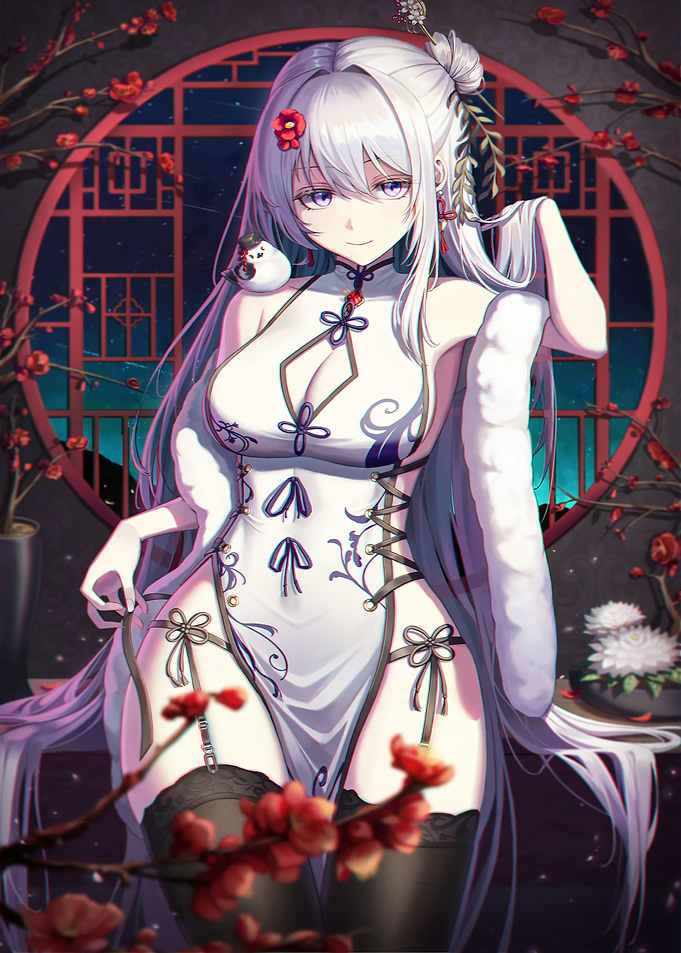 Anime Girl in Cheongsam with Bird