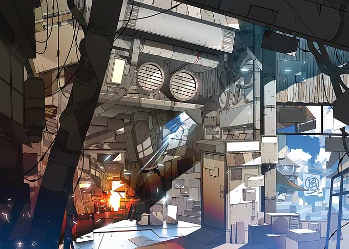 Urban Industrial Alleyway Digital Art