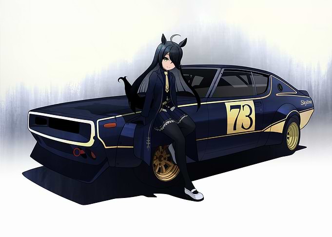 Anime Girl with Skyline Race Car
