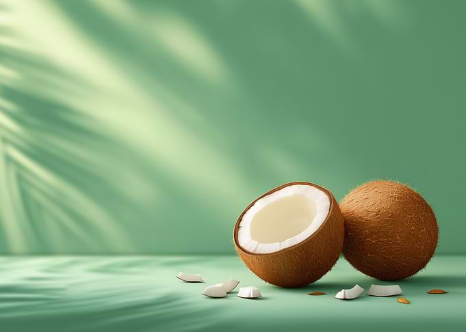 Coconuts on Green Background with Shadow