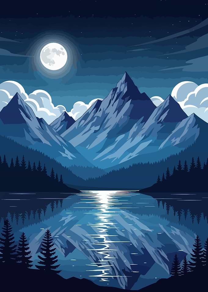 Mountain Lake at Night