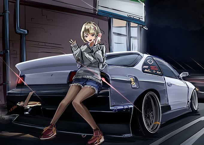Anime Girl with Modified Car