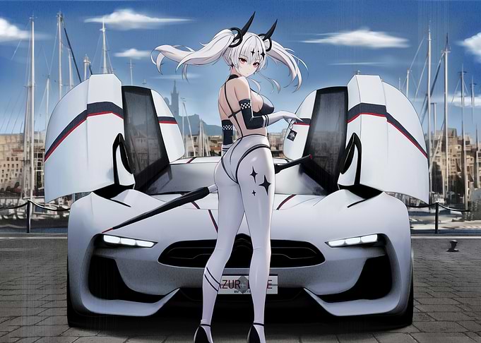 Anime Girl with White Car