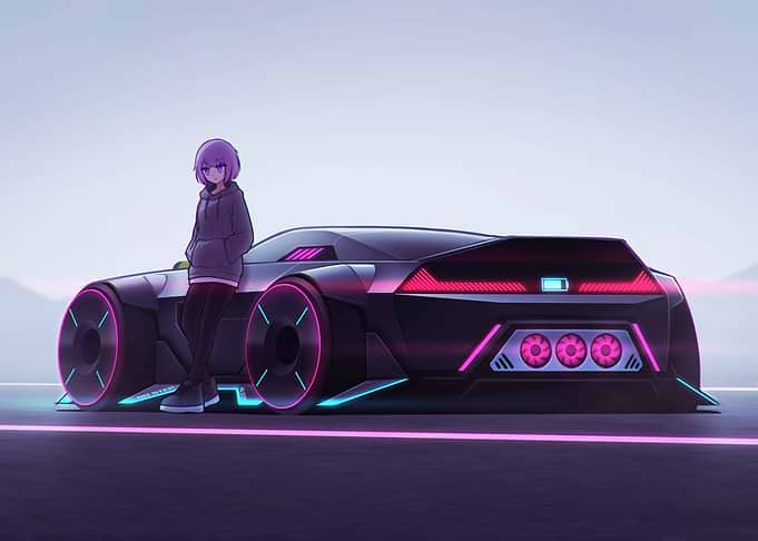 Anime Girl with Futuristic Car