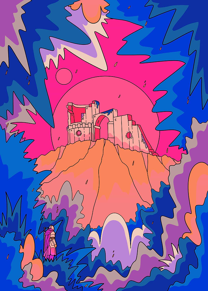 Fantasy Castle Landscape with Knight