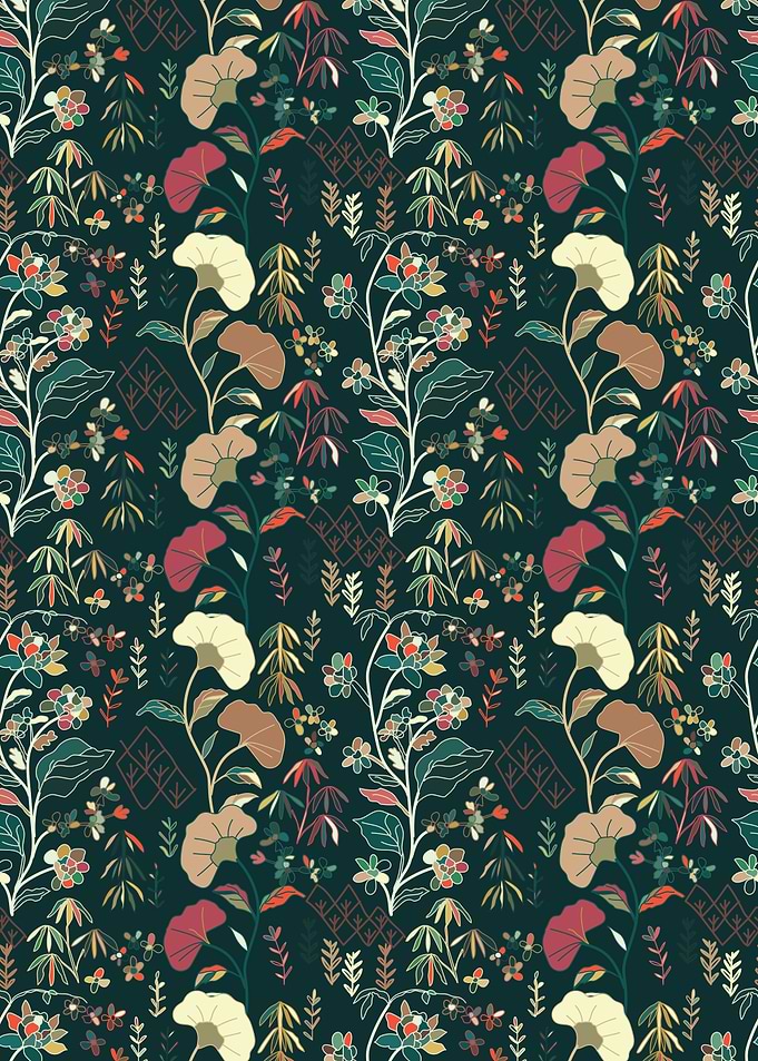 Floral Pattern on Dark Teal Background
