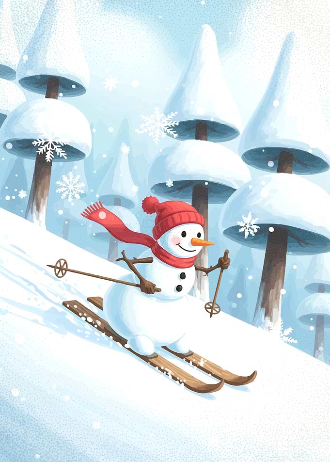 Snowman Skiing in Winter Wonderland