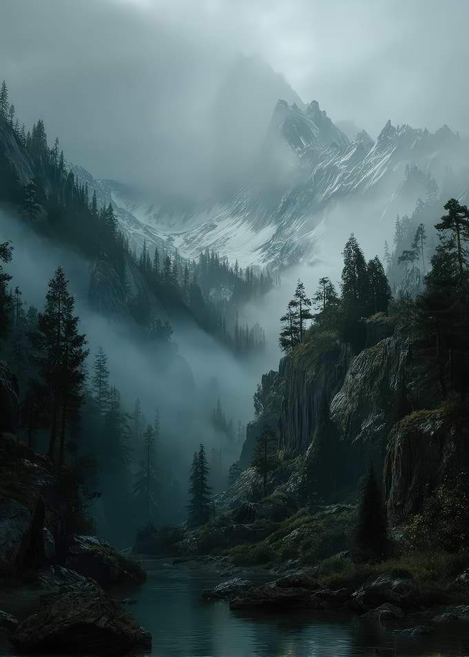 Misty Mountain River Landscape