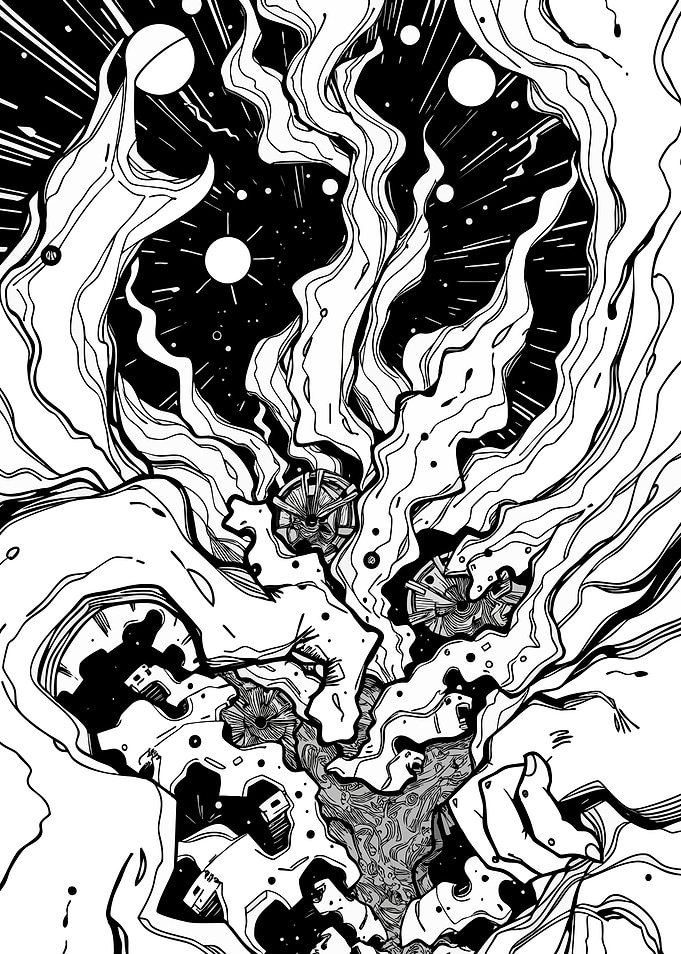 Abstract Black and White Ink Drawing