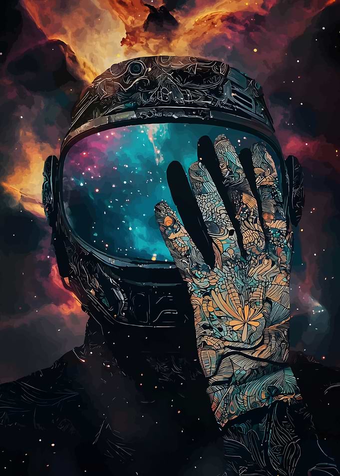Astronaut in Space with Tattooed Hand
