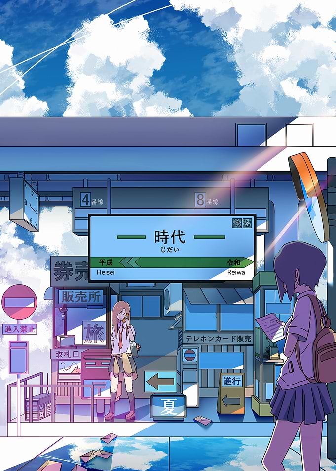 Anime Girls at Japanese Train Station