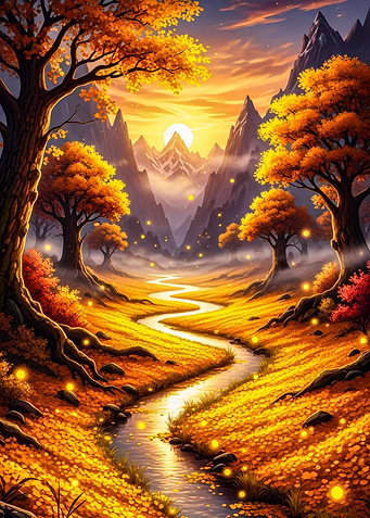 Golden Autumn Landscape with Winding River