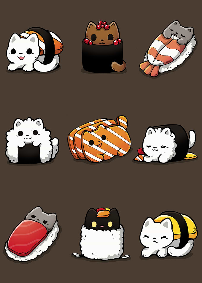 Sushi Cats Cartoon Illustration