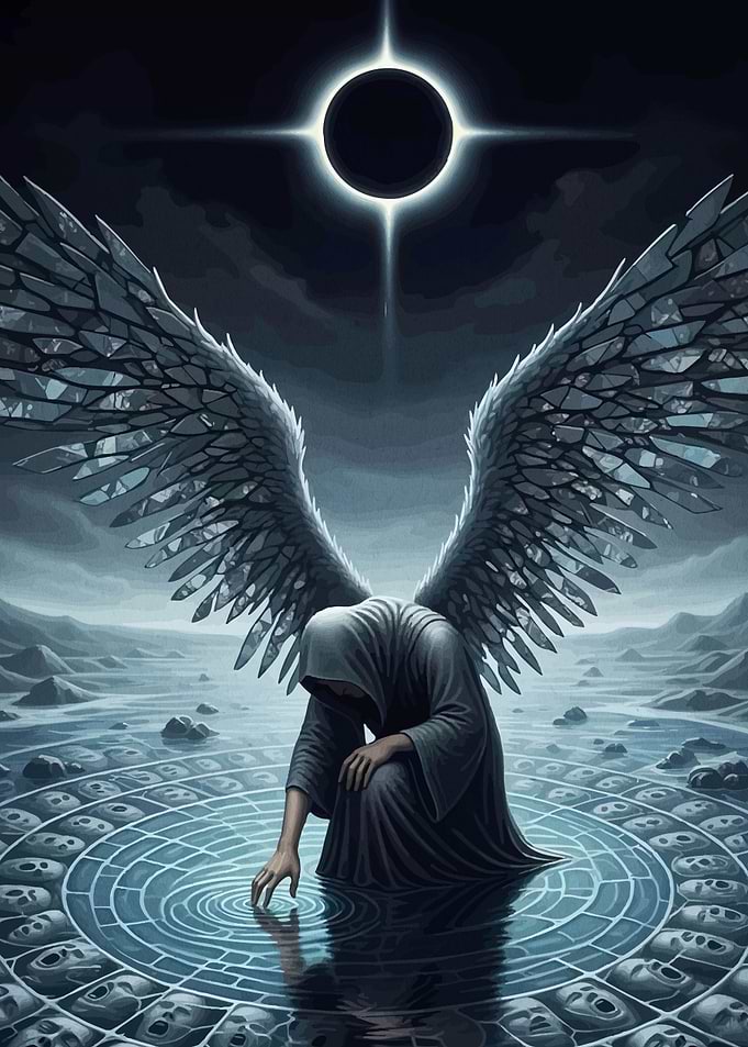 Winged Figure Dark Landscape