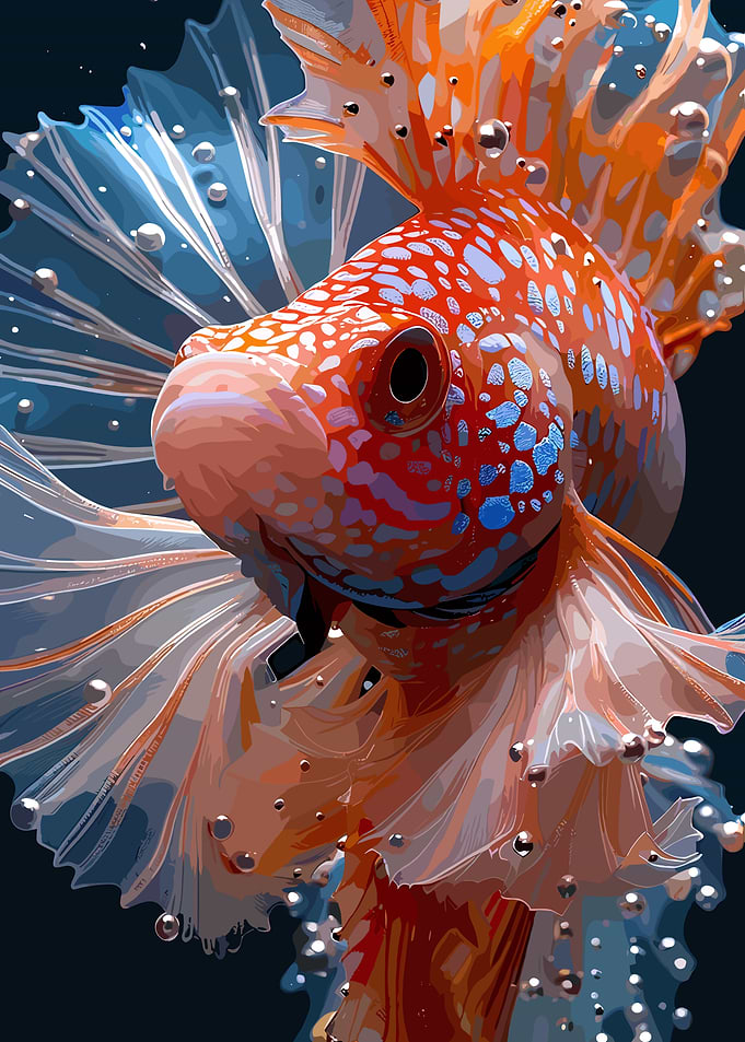 Elegant Orange and Blue Betta Fish