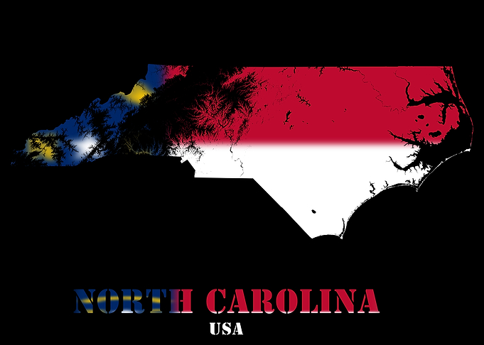 North Carolina USA Topographic Contour Relief Map blending terrain features into its emblematic colorful flag
