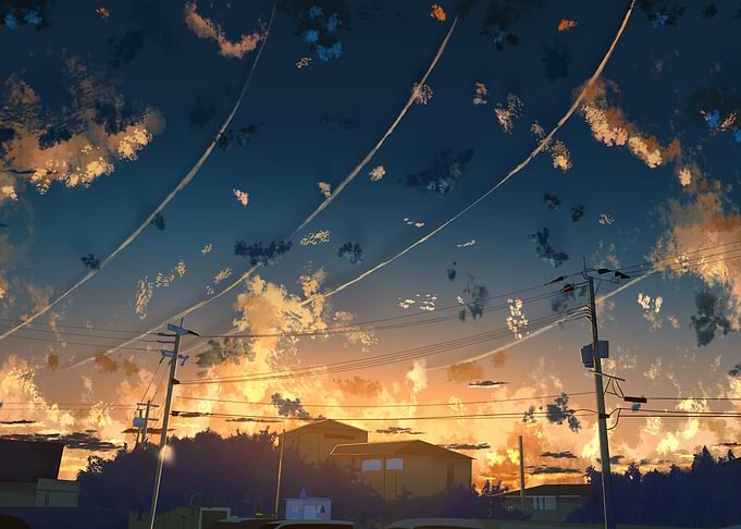 Anime Sunset Sky with Clouds