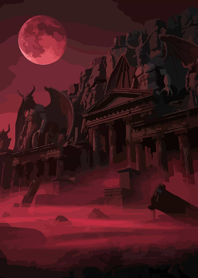 Demonic Temple Under a Blood Moon