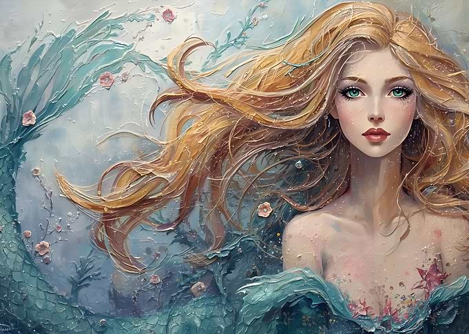 Elegant Mermaid Portrait with Flowing Hair