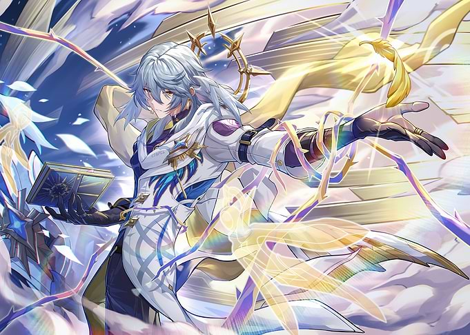 Anime character with book and wings