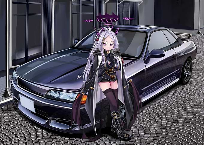 Anime girl with a blue car