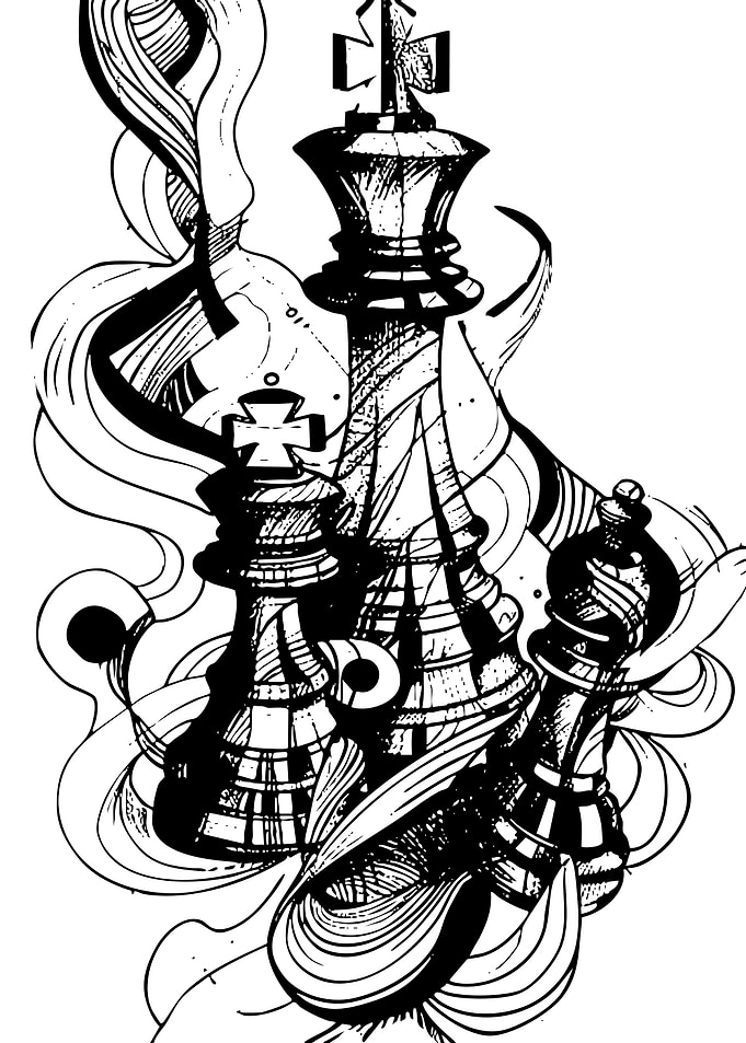 Chess Pieces Ink Drawing