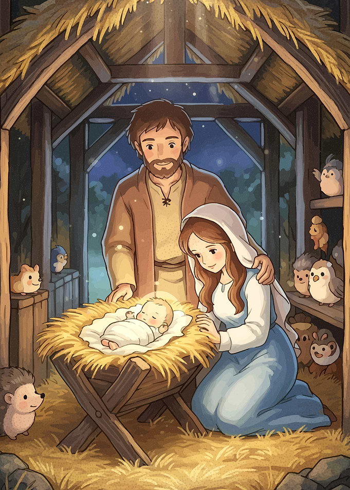 Nativity Scene with Mary, Joseph, and Jesus