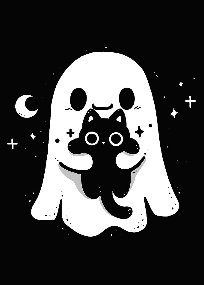 Cute Ghost Holding Black Cat