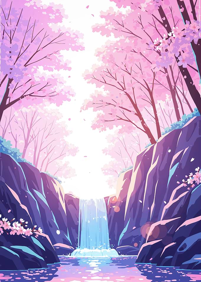 Anime Background Sakura Cherry Blossom Waterfall Landscape Japan