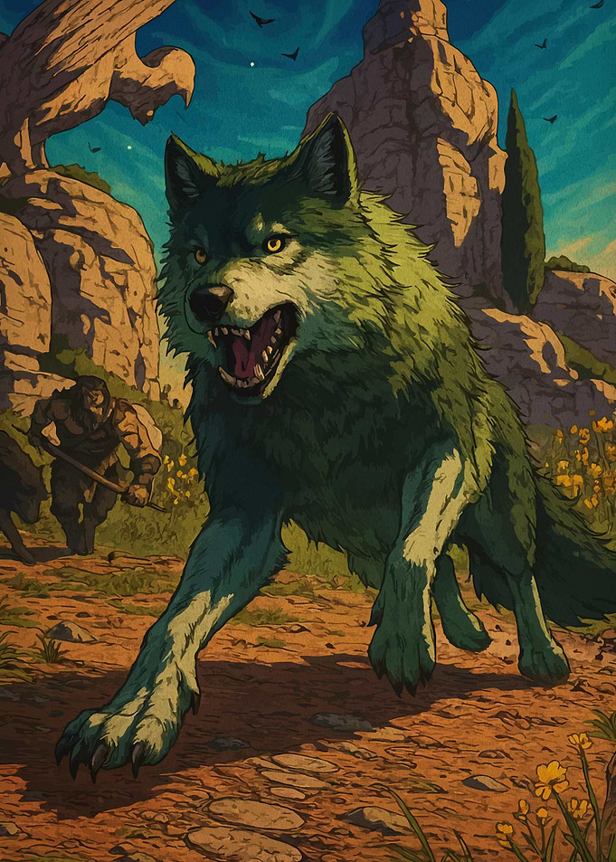 Menacing Wolf in a Rocky Landscape