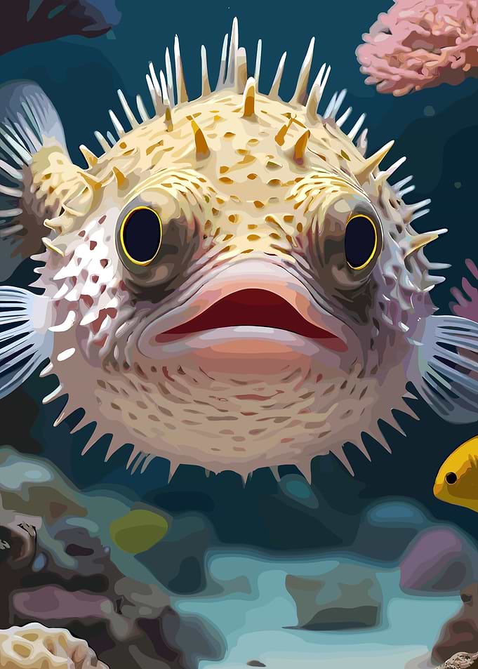 Pufferfish Portrait in Ocean Scene
