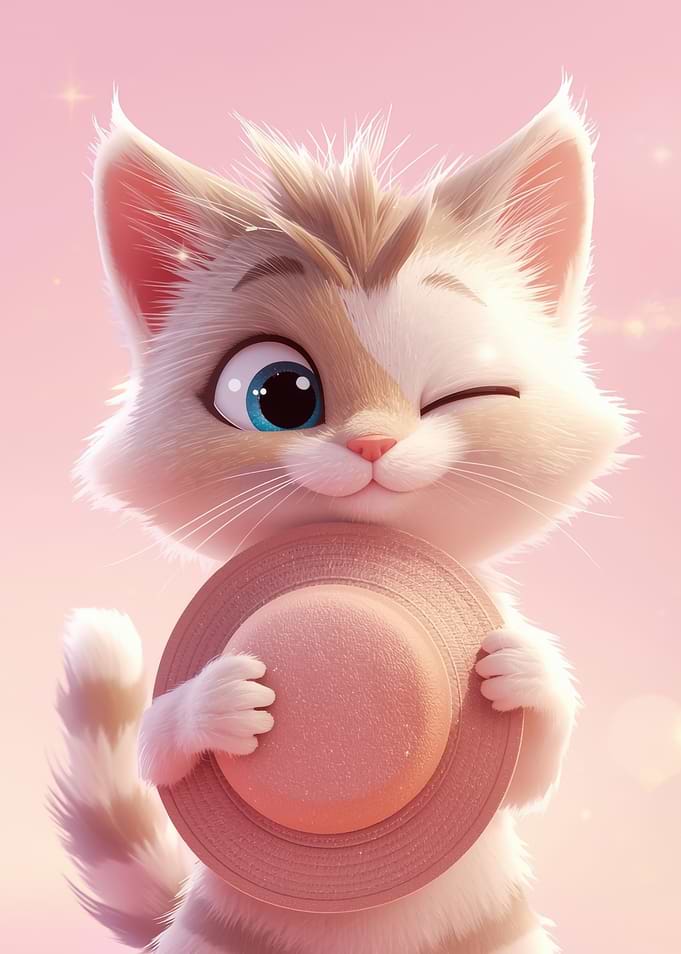 Cute Winking Kitten with Hat
