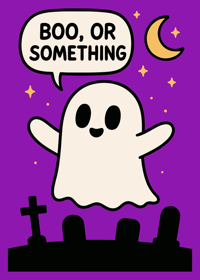 Cute Halloween Ghost with Graveyard Scene