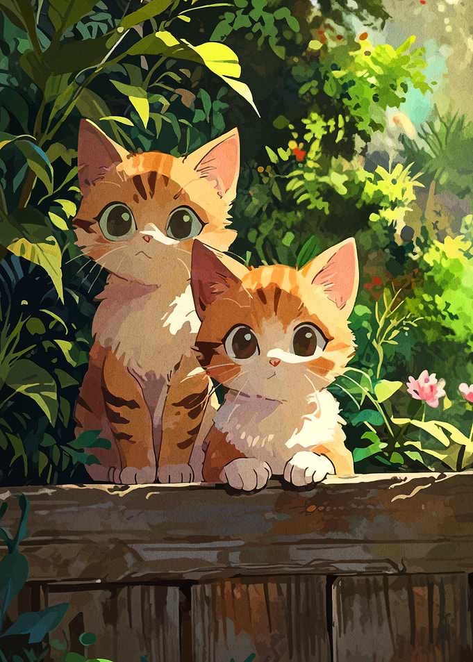 Two Cute Cats in a Garden