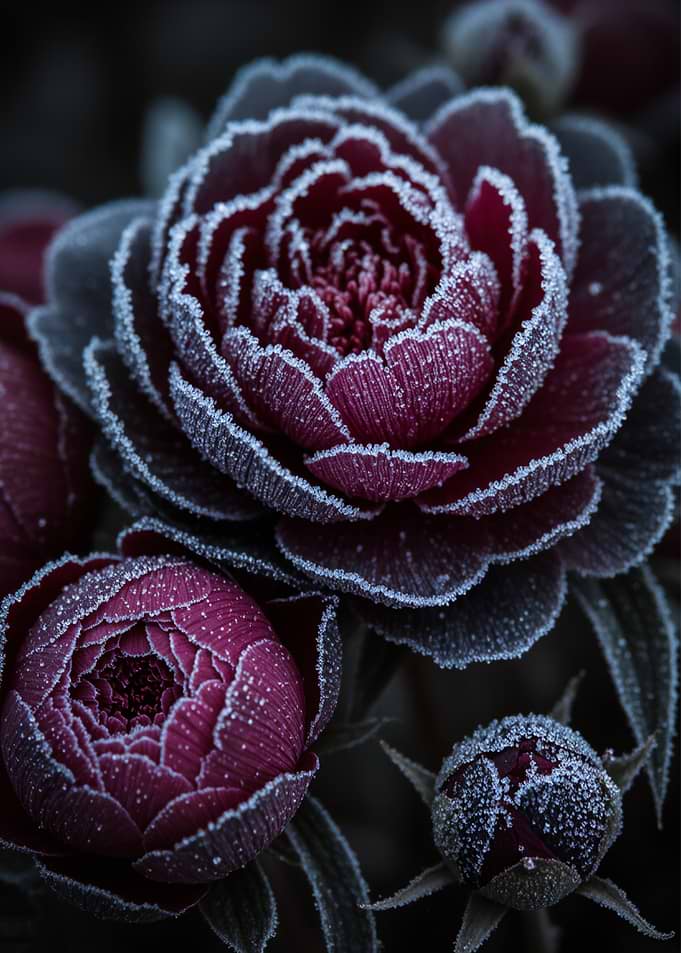 Frosty Red Peonies