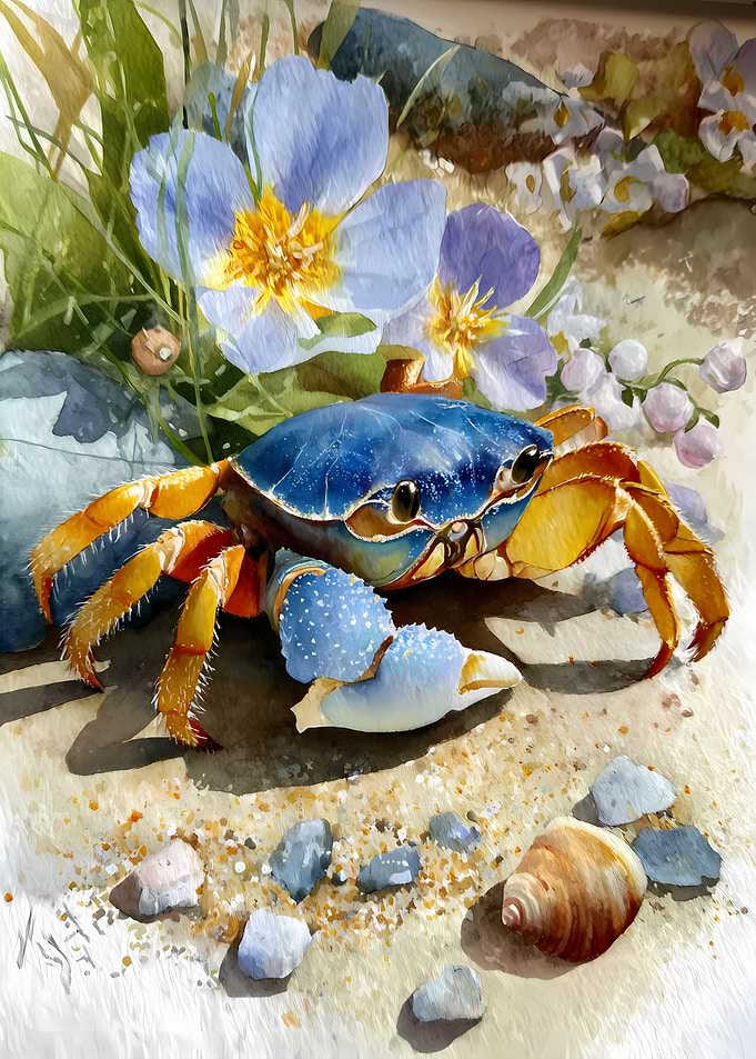 Blue Crab Watercolor Painting