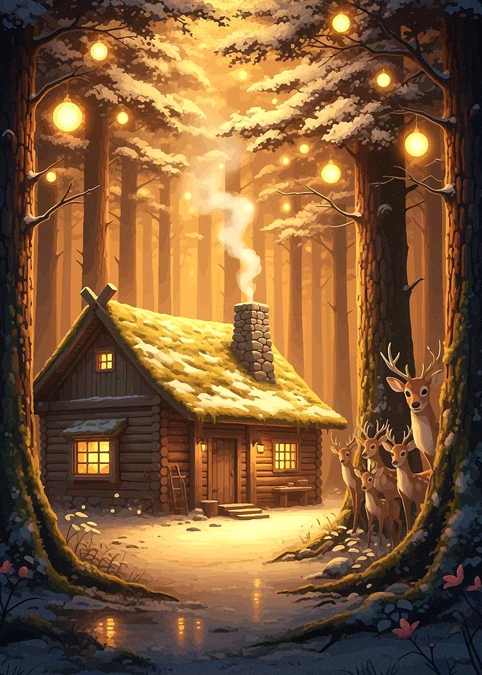 Winter Cabin in the Woods
