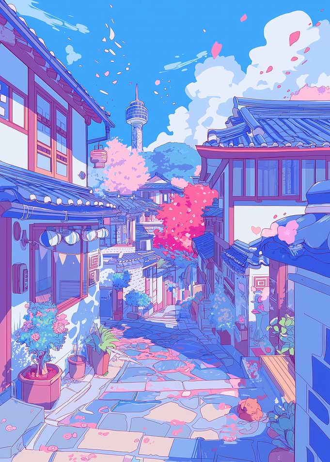 Pastel Korean Street Scene