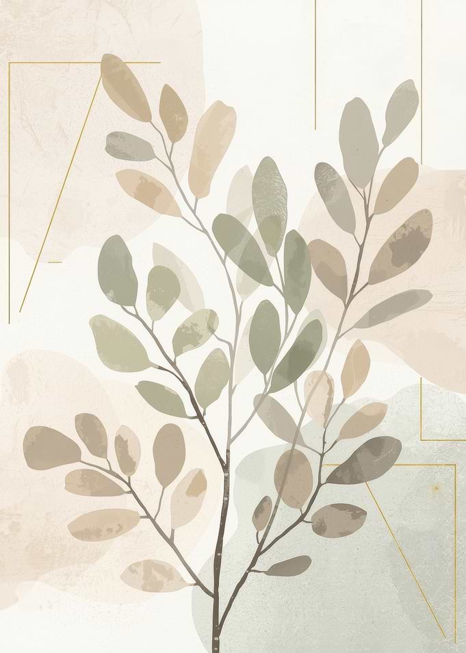 Botanical Watercolor Art with Golden Accents