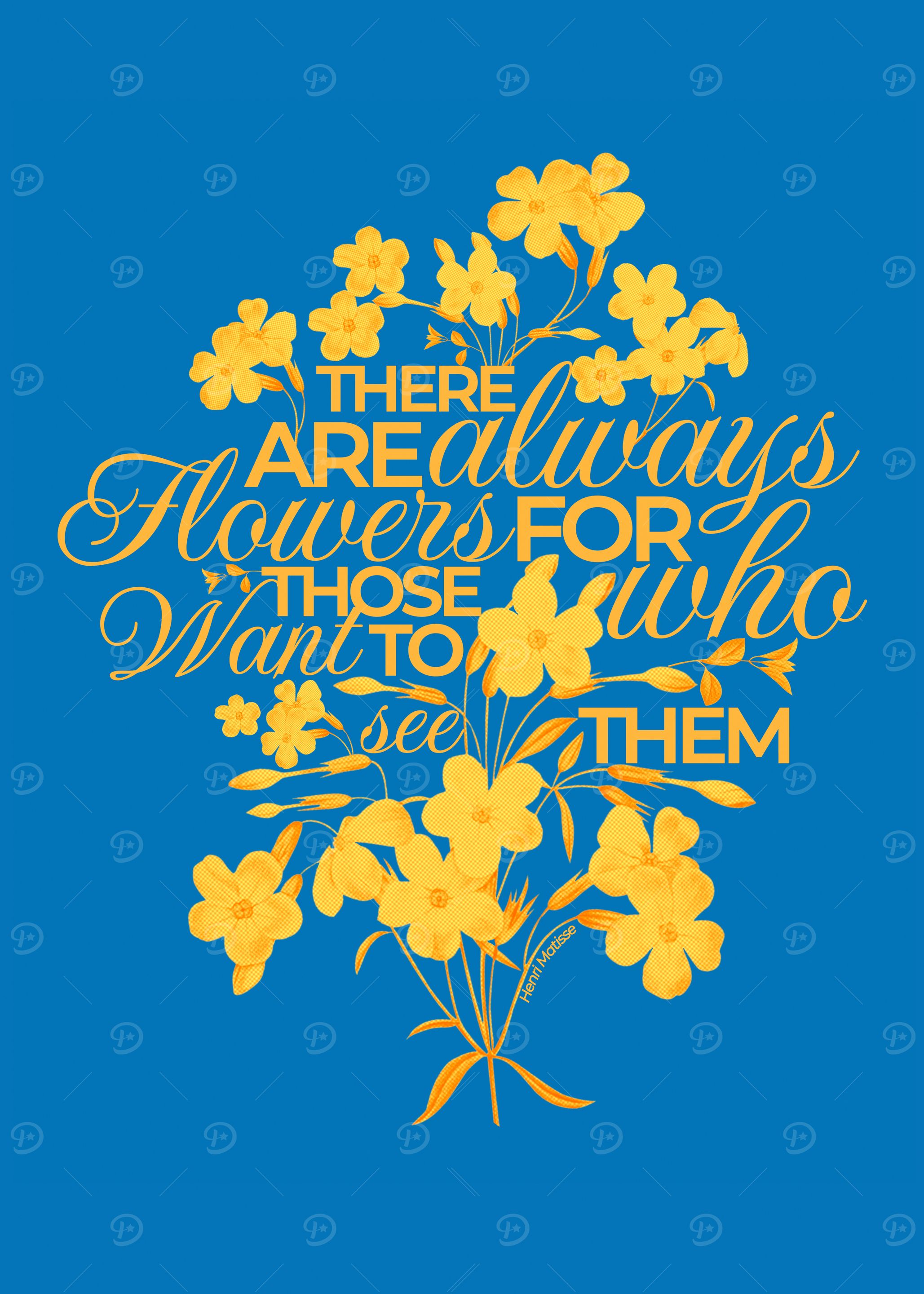 Henri Matisse Floral Quote on Blue Background