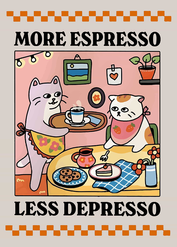 More Espresso Less Depresso Cat Art