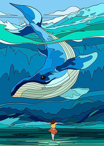 Whale and Girl in Ocean Art