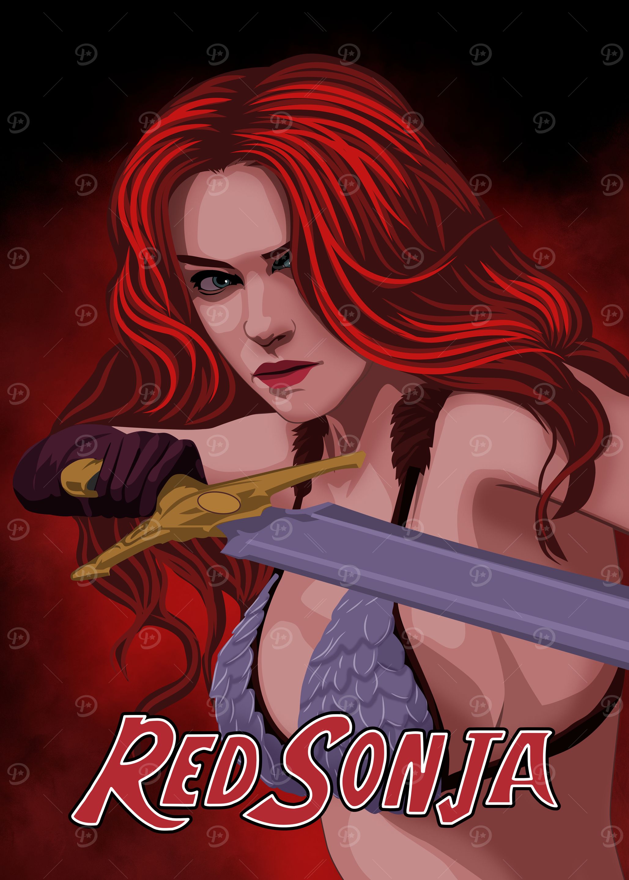Red Sonja with Sword Illustration