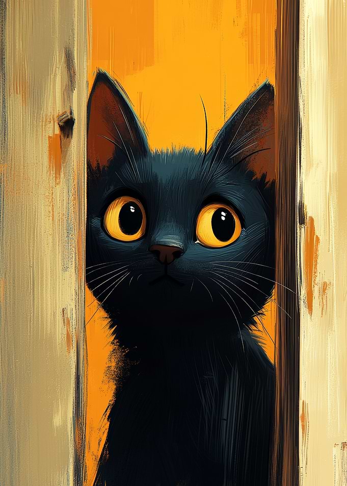 Curious Black Cat Painting