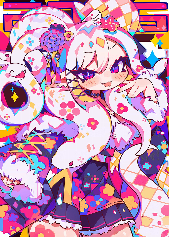 Colorful Anime Girl with Snake Headdress