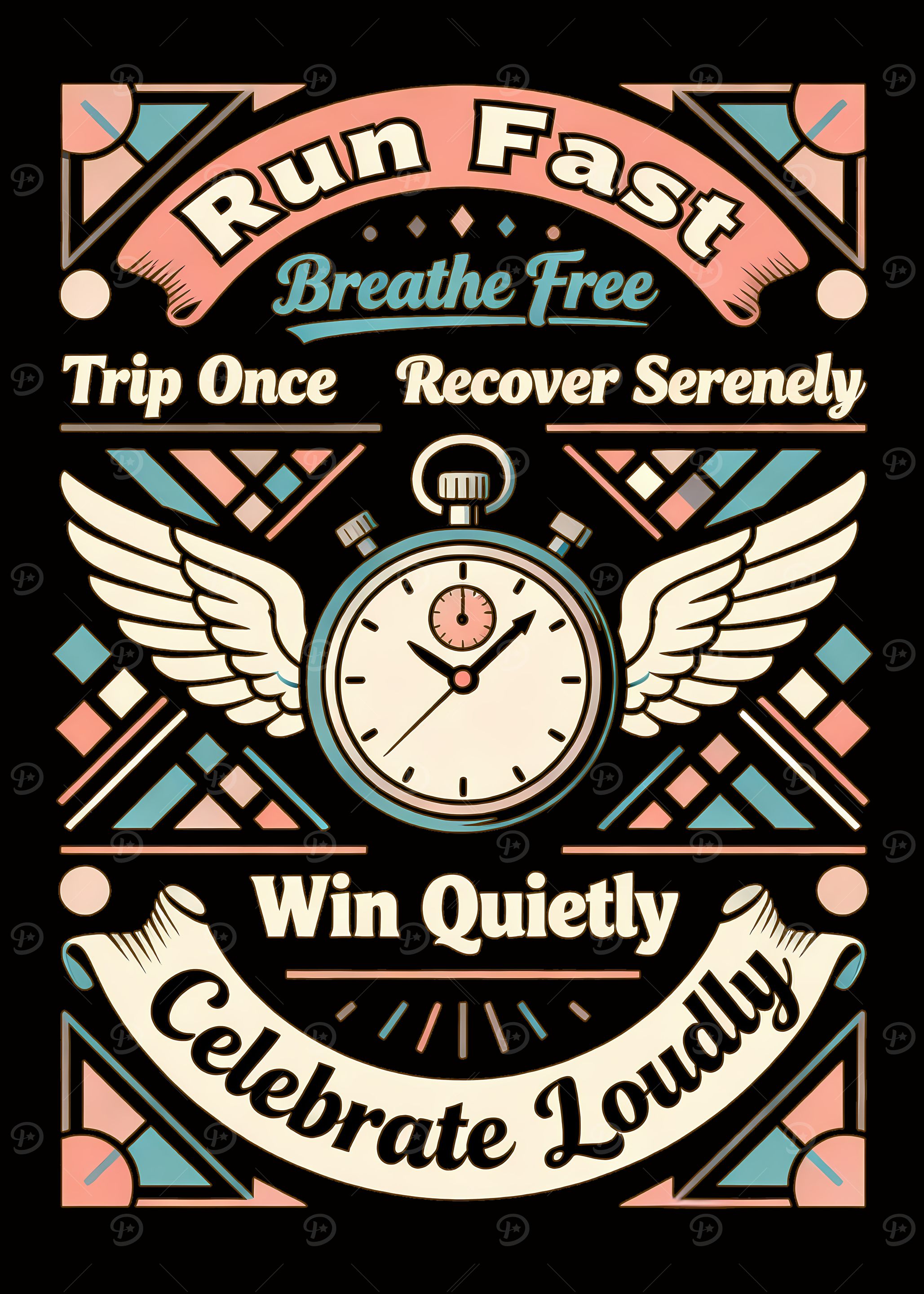 Retro Running Motivation Poster – Stopwatch with Wings & Inspiring Slogan