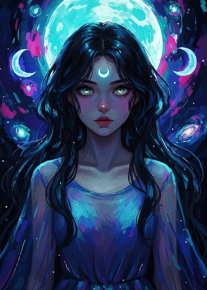 Celestial Girl with Moon and Stars