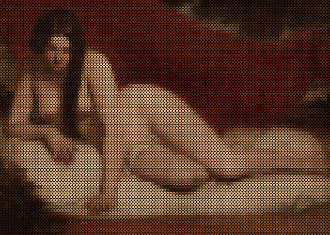 Reclining nude woman in pointillism style
