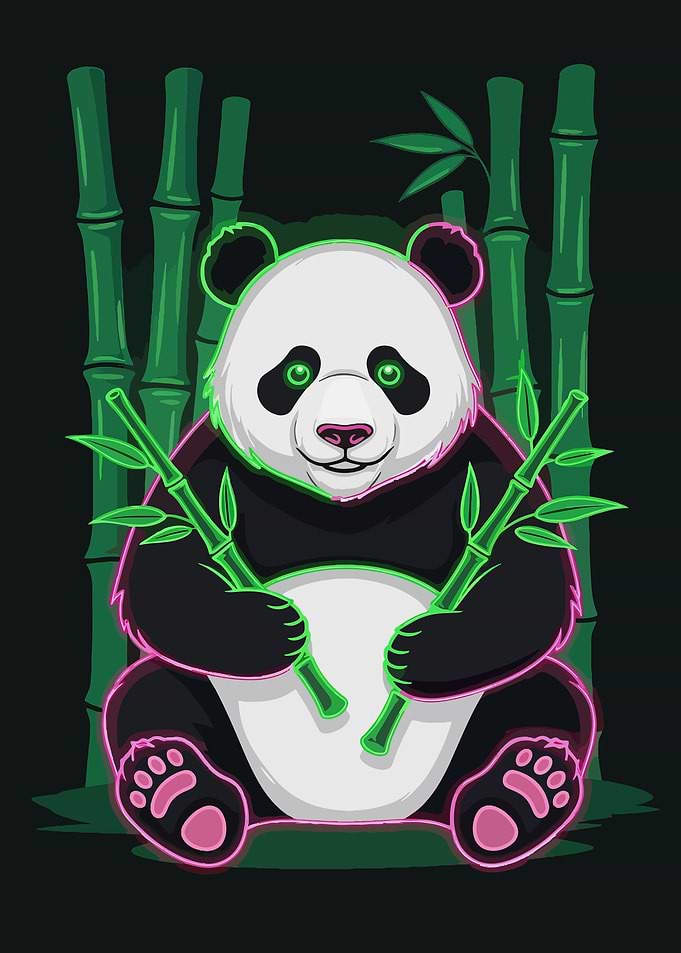 Neon Panda with Bamboo Illustration